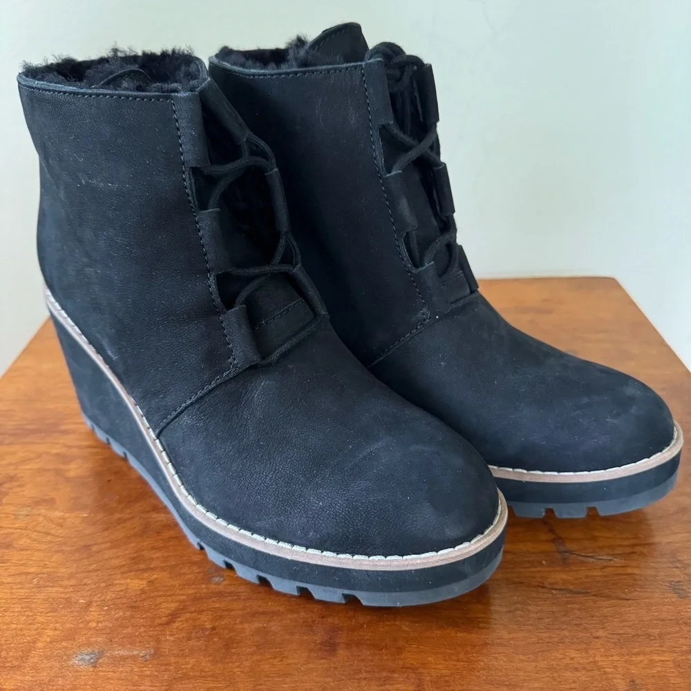 Eileen Fisher Alpine Boots Booties Wedge Black Size 8.5